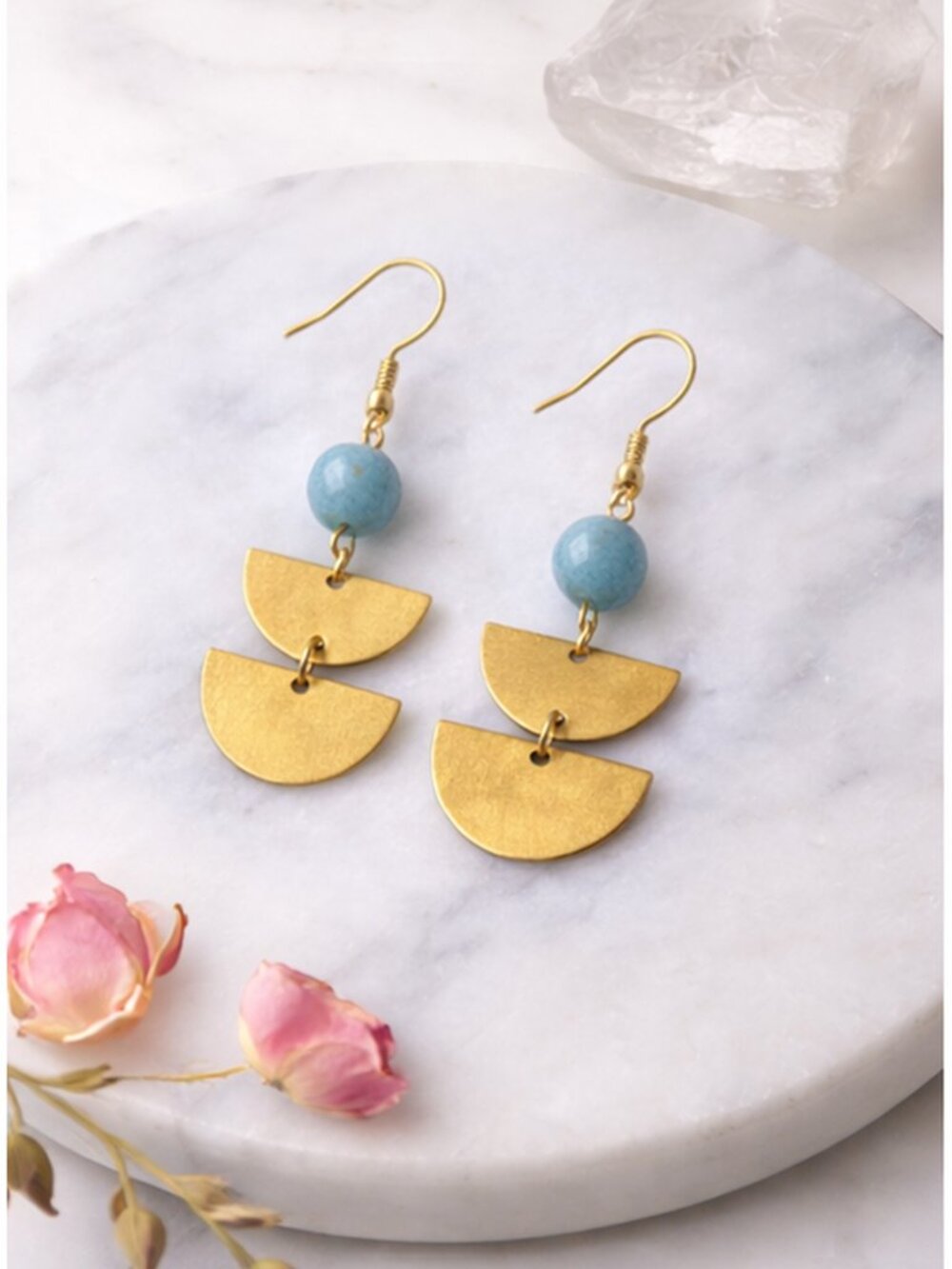 Lè dans la Lune Amazonite Geometric Moon Earrings